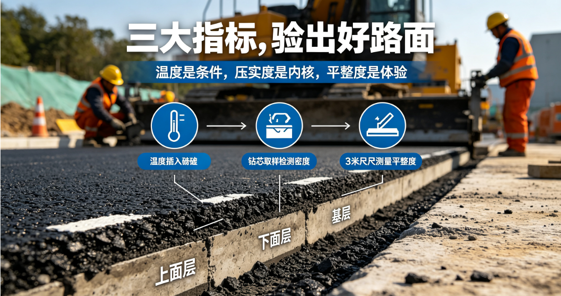 沥青路面验收核心标准:温度、压实度与平整度全解析